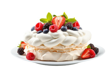 Classic Pavlova Cake with Fresh Berries isolated on transparent background