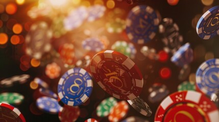 Close-Up of Falling Casino Poker Chips