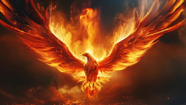 Majestic Phoenix Rising with Fiery Wings and Vibrant Flames