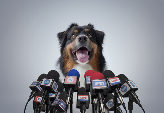 Funny dog speaking at the press conference