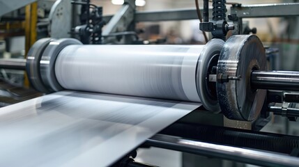 Naklejka premium Roll of Paper Undergoing Printing on Automated Machine