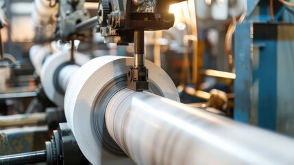 Fototapeta premium Roll of Paper Undergoing Printing on Automated Machine