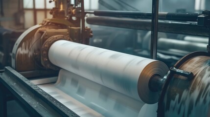 Naklejka premium Roll of Paper Undergoing Printing on Automated Machine