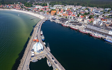 Seaport on Hel, Baltic Sea, Hel, Poland, 29.05.2024 drone photo