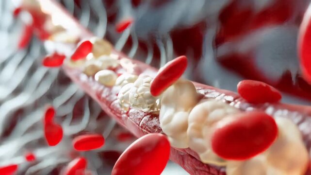 Close-Up View of Blood Cells Flowing Through a Blood Vessel.