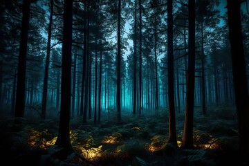 Obraz premium abstract glowing Dark forest. Night in the forest.