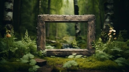 Empty text frame against tranquil birch forest backdrop, ideal for creating engaging content