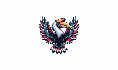 hornbill with big wings american vector mascot design