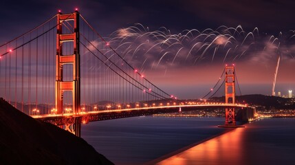 Fototapeta premium Golden Gate Bridge with Fireworks