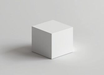 A simple white cube sits on a white background, symbolizing purity, minimalism, geometric shapes, blank canvas, and potential.