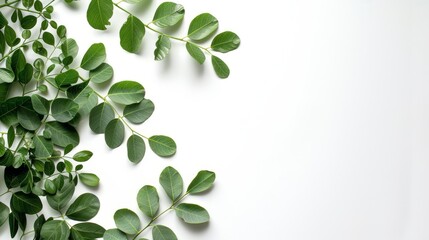 Obraz premium Copy Space Background of Acacia Leaves against White Background