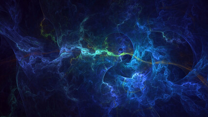 3D manual rendering abstract blue fractal light background. Its not AI Generatd illustration.
