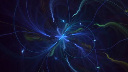 3D manual rendering abstract blue fractal light background. Its not AI Generatd illustration.