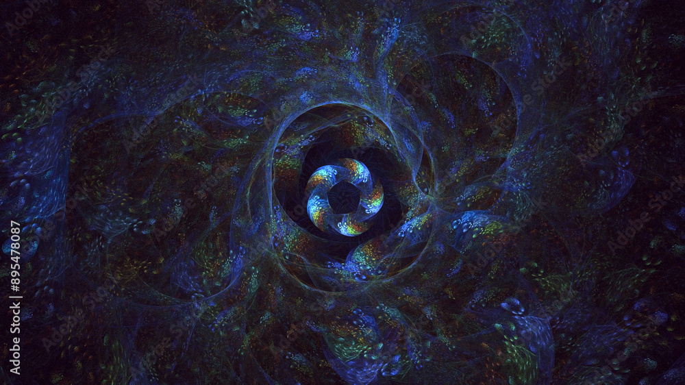 Poster 3d manual rendering abstract blue fractal light background. its not ai generatd illustration.