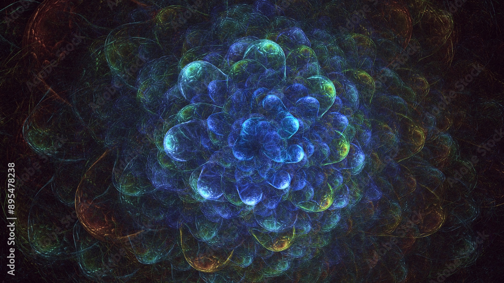 Wall mural 3d manual rendering abstract blue fractal light background. its not ai generatd illustration.