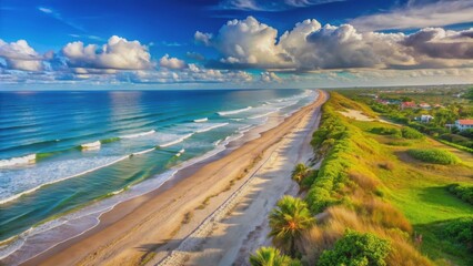 Scenic view of Melbourne, Florida beach overlooking the ocean , Melbourne, Florida, beach, sand, waves, ocean, coastline