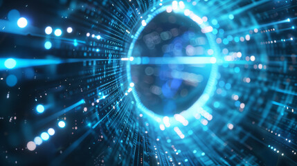 Fototapeta premium Blue Cyber Tunnel: Data Flow in Futuristic Cyberspace. Generative AI