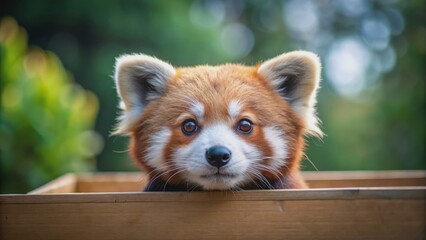 Playful red panda peeking out from a box , cute, red panda, animal, wildlife, furry, adorable, small, mammal, playful, curious