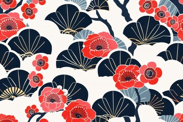 Seamless Japanese pattern, traditional geometric shapes, flat design illustration
