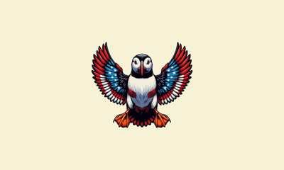Obraz premium puffin with big wings american vector logo design