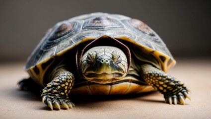 Obraz premium Sick Turtle with Closed Eyes and Listless Movements