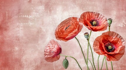 Delicate watercolor art of poppy flowers on gentle pastel background, creating a serene composition