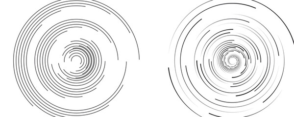 Set of two radial hypnotic spirals, on transparent background