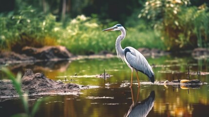 A Heron in a Tranquil Marsh