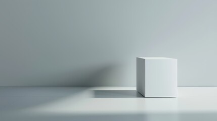 Cubeshaped item display, minimal style, 3D render, contemporary design, side angle, crisp studio lighting, high detail