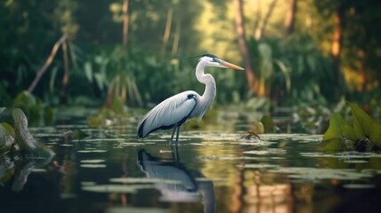 Obraz premium A Majestic Heron in the Tranquility of a Swamp