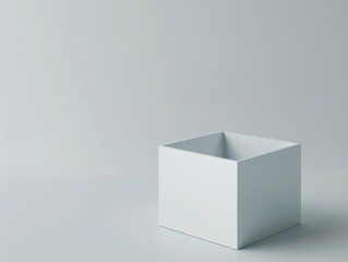 3D render of a goods showcase box, minimalist design, sleek and modern, isometric view, soft shadows, high detail