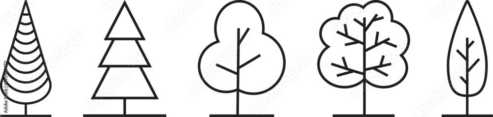 Poster tree icon set. simple outline icons of tree for design element. transparent png and vector illustrat