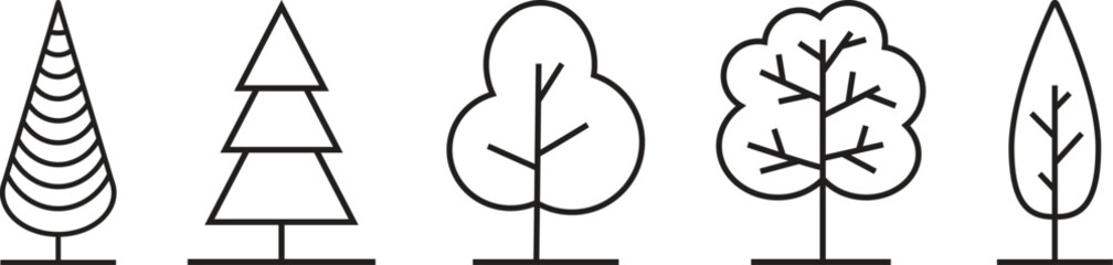 tree icon set. simple outline icons of tree for design element. transparent png and vector illustration.
