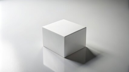 Fototapeta premium Isolated pure white square box on a neutral background, with soft focus and subtle shadow, representing simplicity and minimalism.