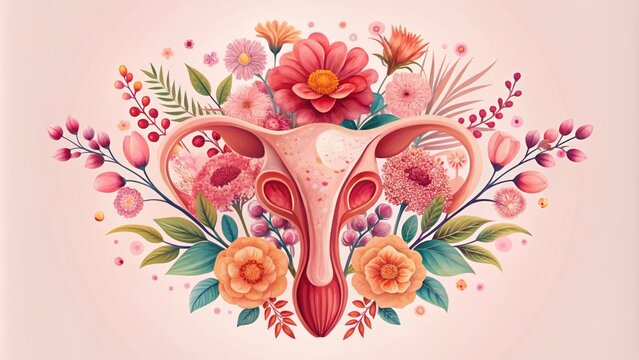 A delicate, pink-hued illustration showcases the uterus surrounded by blooming flowers, emphasizing the significance of women's reproductive health awareness.