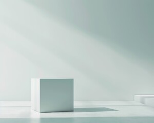 Fototapeta premium Boxshaped goods showcase, minimal style, 3D render, contemporary design, side angle, crisp studio lighting, high detail