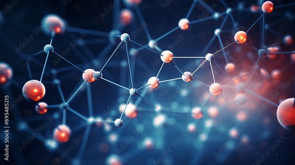 Poster abstract science and medical background featuring a complex molecular structure or atom model, ideal