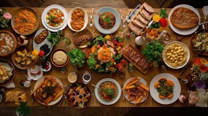 A Bountiful Feast on a Wooden Table