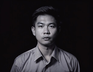 Classic Film Noir Man Headshot Portrait with Timeless Elegance