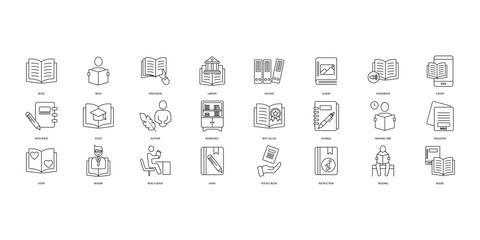 Book icons set. Set of editable stroke icons.Set of Book