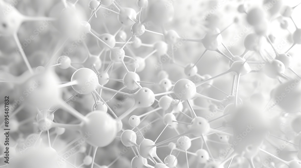 Aufkleber abstract white molecules and atoms in close-up zoom: mutating design concept for science experiments