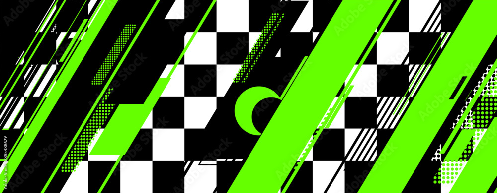 Poster abstract green racing background with checkboard and lines