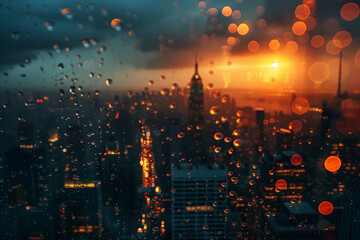 Fototapeta premium Heatwave Shimmering Over a Cityscape at Night: Captivating View of Urban Heat and Light Effects