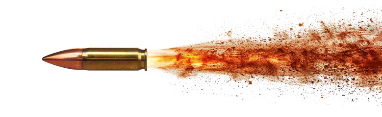 Bullet in motion leaving a trail of smoke, cut out