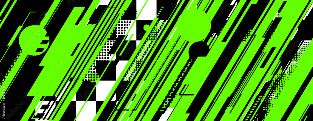Poster abstract green racing background with checkboard and lines