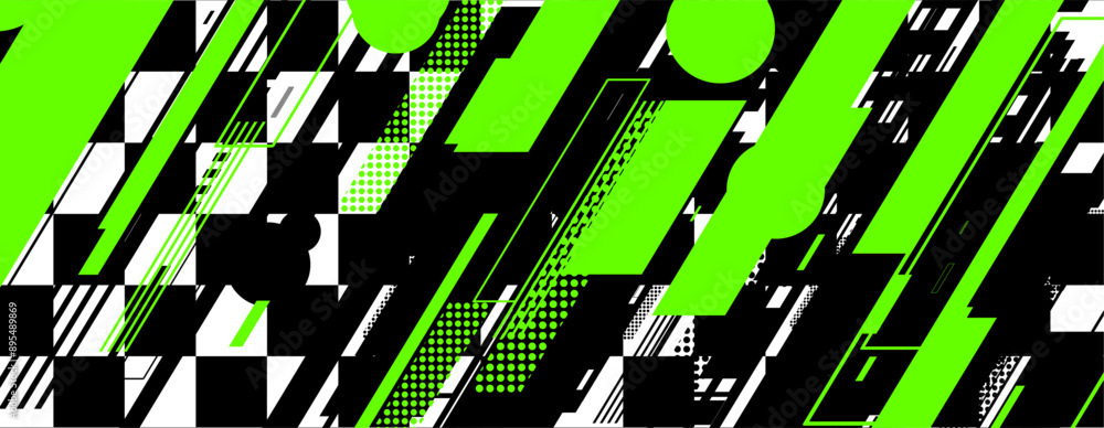 Poster abstract green racing background with checkboard and lines