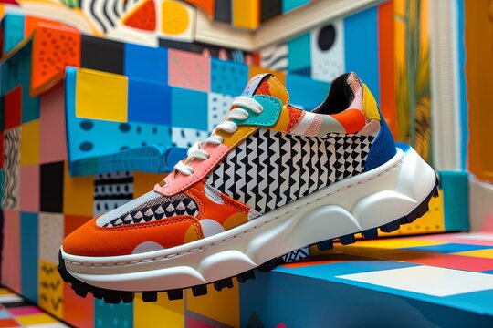 Colorful Retro Sneaker on Colorful Background. Generative AI