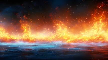 Obraz premium Abstract Texture. Orange fire flames on black background. Realistic clipart template pattern. Artistic design of flames that represents heat, power, hell, passion and danger. Pattern to make wallpaper