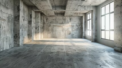 Obraz premium Bare concrete room with rough floor for displaying products and text