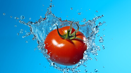 tomato with water splashes, concept of freshness
